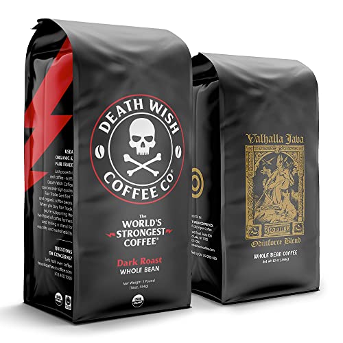 Death Wish Coffee Co., [1 lb] and VALHALLA JAVA Odinforce Blend [12 oz] Whole Bean Coffee in a...