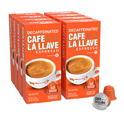 Cafe La Llave Decaf Espresso Capsules, Intensity 11-Recylable Coffee Pods (80 Count) Compatible with...