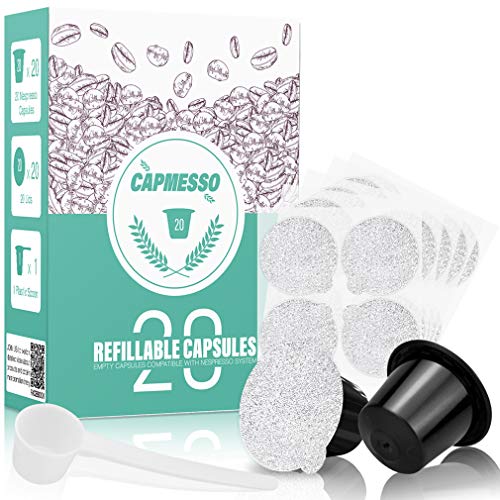 CAPMESSO Reusable Espresso Capsules -Refillable Capsule Coffee Pods Filters Reusable 200 Times...