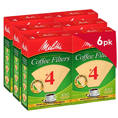 Melitta 4 Cone Coffee Filters, Unbleached Natural Brown, 100 Count (Pack of 6) 600 Total Filters...