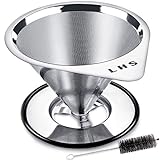 LHS Pour Over Coffee Dripper Stainless Steel Coffee Filter Metal Cone Filter Paperless Reusable...