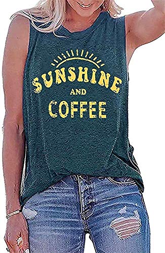 Sunshine and Coffee Tank Top T Shirt Women's Funny Letter Pattern Graphic Print Cami Tank Summer...