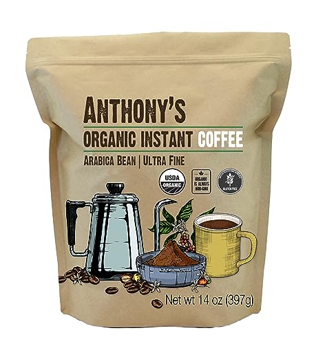 Anthony's Organic Instant Coffee,14oz, Ultra Fine Microground, Gluten Free, Arabica, Non GMO