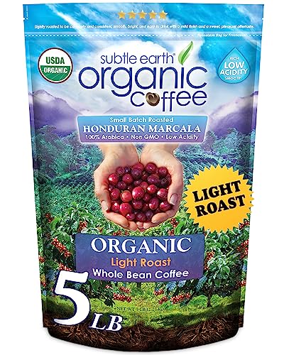 Subtle Earth Organic Coffee - Light Roast - Whole Bean Coffee - 100% Arabica Beans - Low Acidity and...
