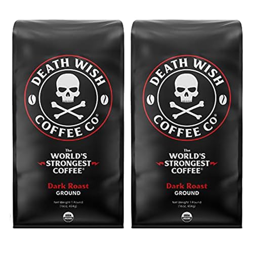 Death Wish Coffee Dark Roast Grounds -16 Oz, The World's Strongest Coffee - 2 Packs of Bold &...