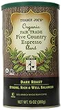 TRADER JOES Organic Fair Trade Five Country Espresso Blend 100% Arabica Roasted Whole Bean Coffee,...