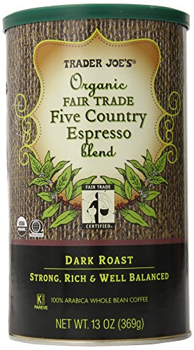 TRADER JOES Organic Fair Trade Five Country Espresso Blend 100% Arabica Roasted Whole Bean Coffee,...