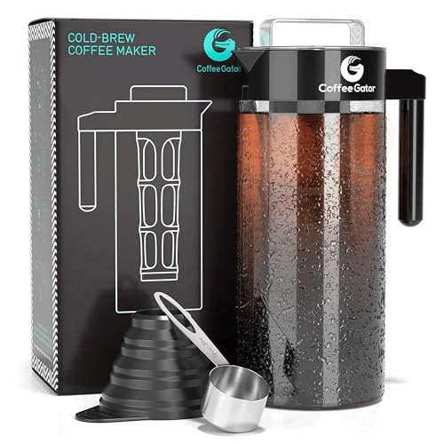 Coffee Gator Cold Brew Coffee Maker - 47 oz Iced Tea and Cold Brew Maker and Pitcher w/Glass Carafe,...