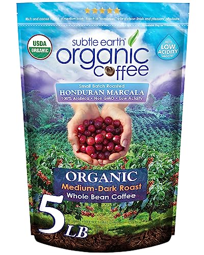 5LB Subtle Earth Organic Coffee - Medium Dark Roast - Whole Bean Coffee - 100% Arabica Beans - Low...