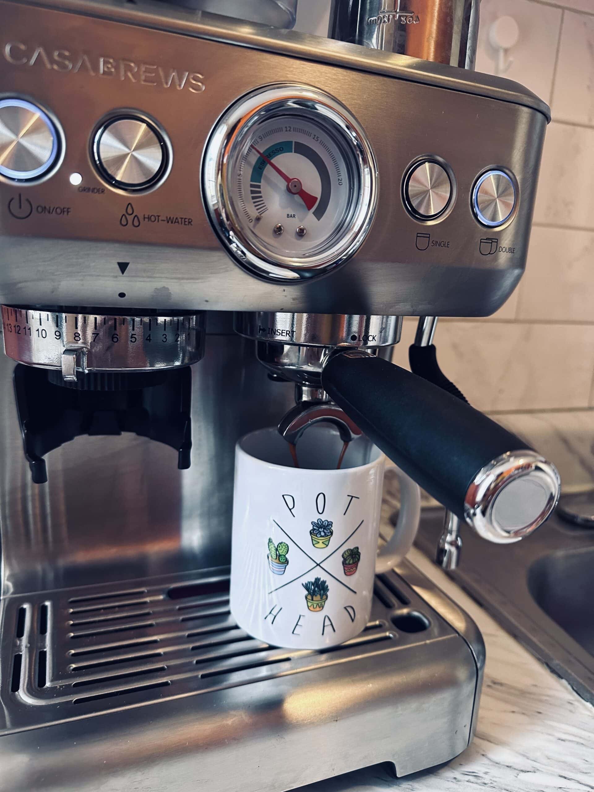 Casabrews Espresso Machine brews a cup of espresso